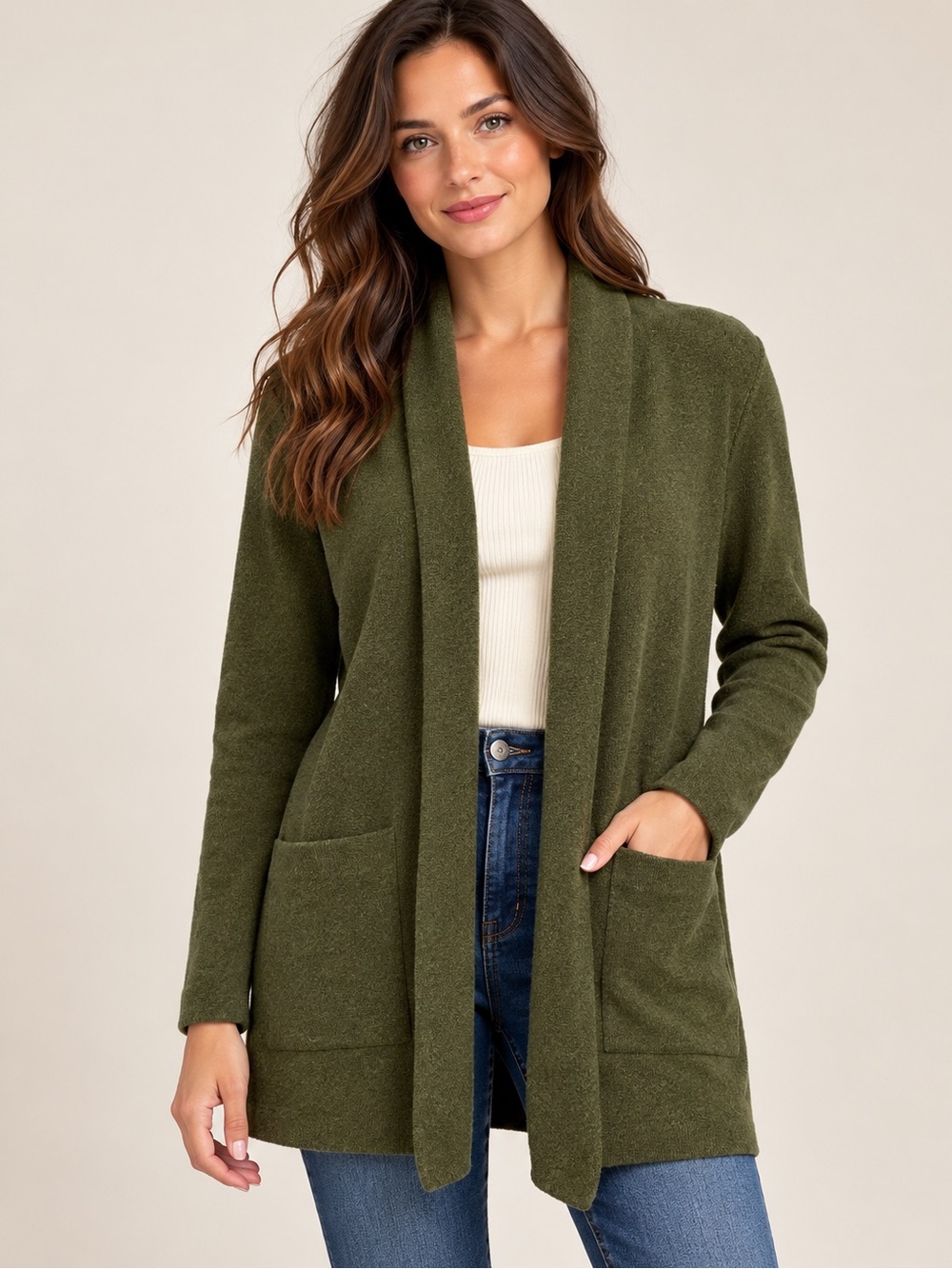 J. Crew Olive Open-Front Knit Cardigan